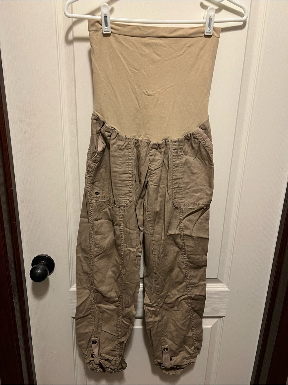 Motherhood Beige Maternity Cargo Joggers with Fold-Over Panel